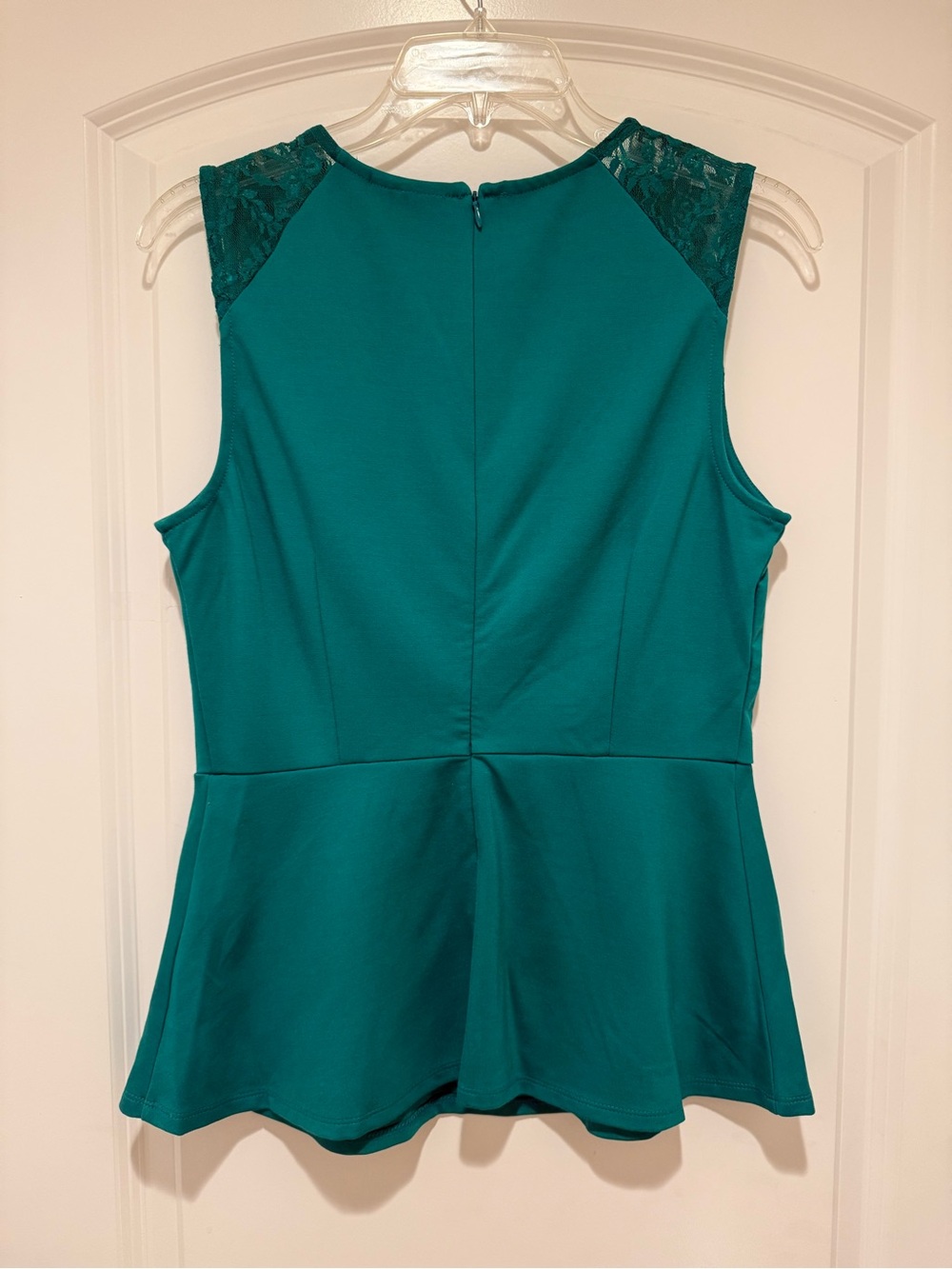 New York and Company Teal Lace-Shoulder Peplum Top - Picture 10 of 17